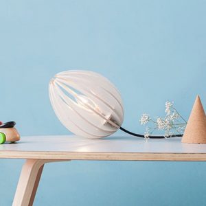 Lampe à poser en bois - Fève - Frêne Teinté Blanc - Cordon Noir