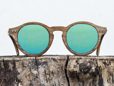 Lunette de soleil en bois catégorie 3 effet miroir vert