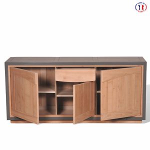 Buffet merisier 3 portes - collection STELLA - naturel et gris taupe