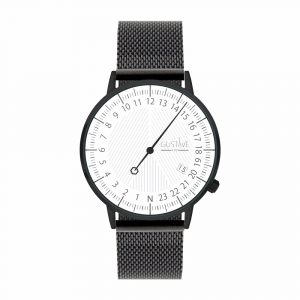 Montre André cadran Blanc et noir; bracelet Milanais noir- Gustave & Cie