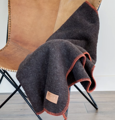 Plaid en laine fabrication française Chocolat et Orange - Midipy - Plaids – Image 2