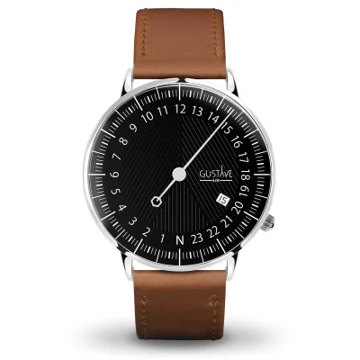montre mono aiguille bleu cuir marron