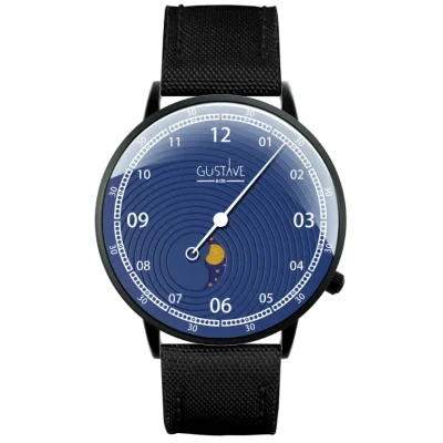 Montre Phase de lune mono aiguille homme - Gustave & cie - Montres - Georges noir et bleu
