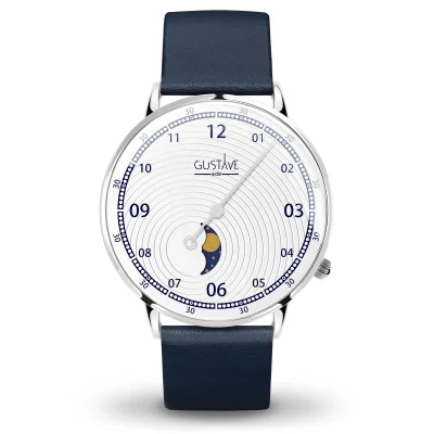 Montre Phase de lune mono aiguille homme - Gustave & cie - Montres - Georges argent et blanc