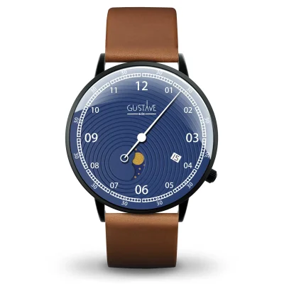 Montre Phase de lune mono aiguille homme - Gustave & cie - Montres - Georges noir et bleu – Image 2