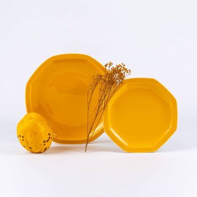 Assiette en porcelaine moderne plate octogonale - Ogre la Fabrique - Vaisselle - 25cm jaune – Image 2