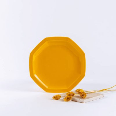 Assiette en porcelaine moderne à dessert octogonale - Ogre la Fabrique - Vaisselle - jaune