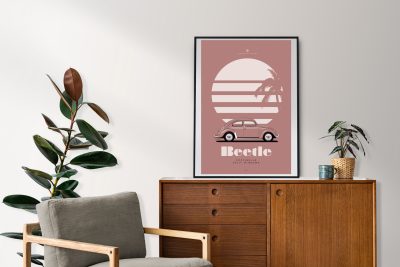 Affiche voiture vintage Coccinelle - En double file - Affiches