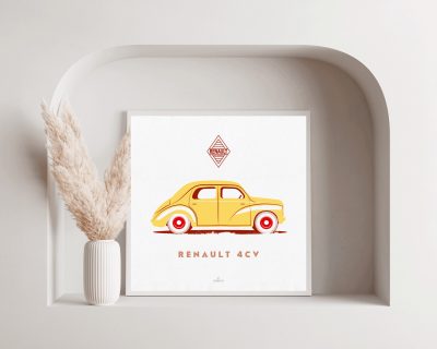 Affiche voiture vintage Renault 4cv - En double file - Affiches