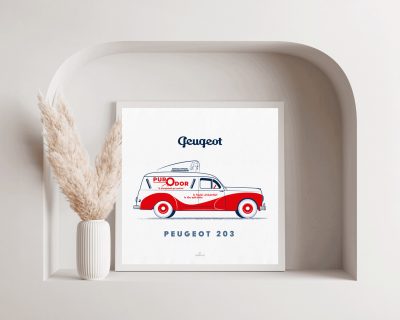 Affiche voiture vintage Peugeot 203 - En double file - Affiches