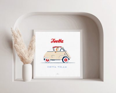 Affiche voiture vintage BMW Isetta - En double file - Affiches