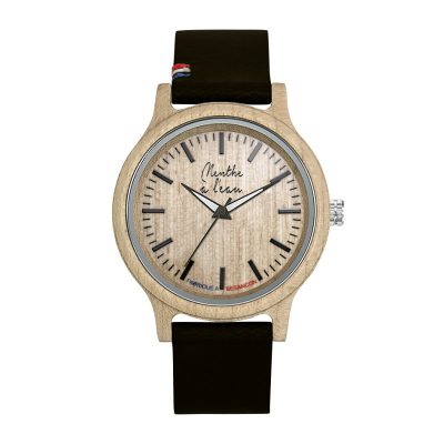 Montre en bois bracelet noir - Menthe à l'eau - Montres