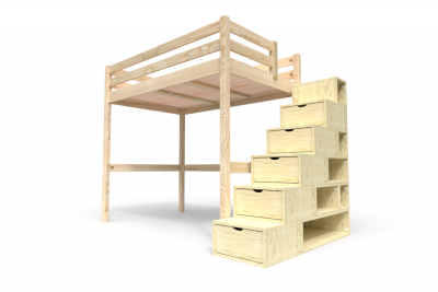 Lit Mezzanine 120x200 avec escalier cube -  - Lit gain de place