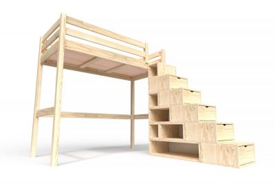 Lit Mezzanine 90x200 avec escalier cube -  - Lit gain de place