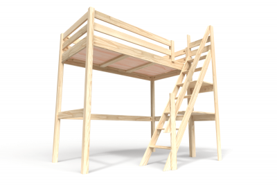 Lit Mezzanine 90x200 avec escalier de meunier -  - Lit gain de place