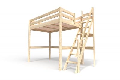 Lit Mezzanine 120x200 avec escalier de meunier -  - Lit gain de place