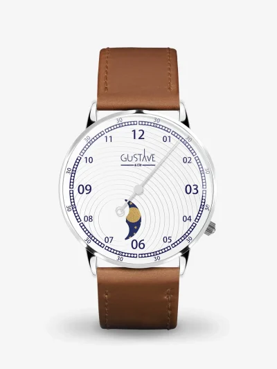 Montre Phase de lune mono aiguille homme - Gustave & cie - Montres - Georges argent et blanc – Image 9
