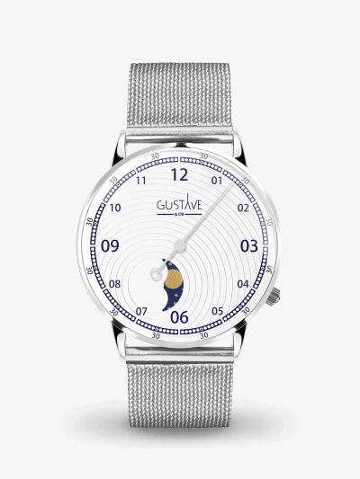 Montre Phase de lune mono aiguille homme - Gustave & cie - Montres - Georges argent et blanc – Image 7