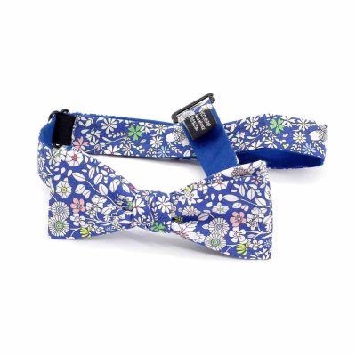 Noeud papillon fleuri blanc bleu - Coq en pap - Accessoire Mode – Image 2