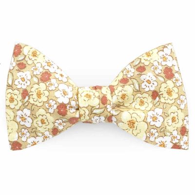 Noeud papillon fleuri beige paille - Coq en pap - Accessoire Mode