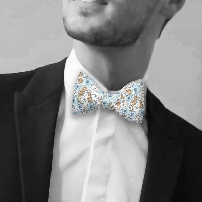 Noeud papillon fleuri beige sable - Coq en pap - Accessoire Mode – Image 3